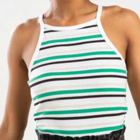 Alya Striped Halter Neck Top - Green, Black, White - Picture 1 of 8